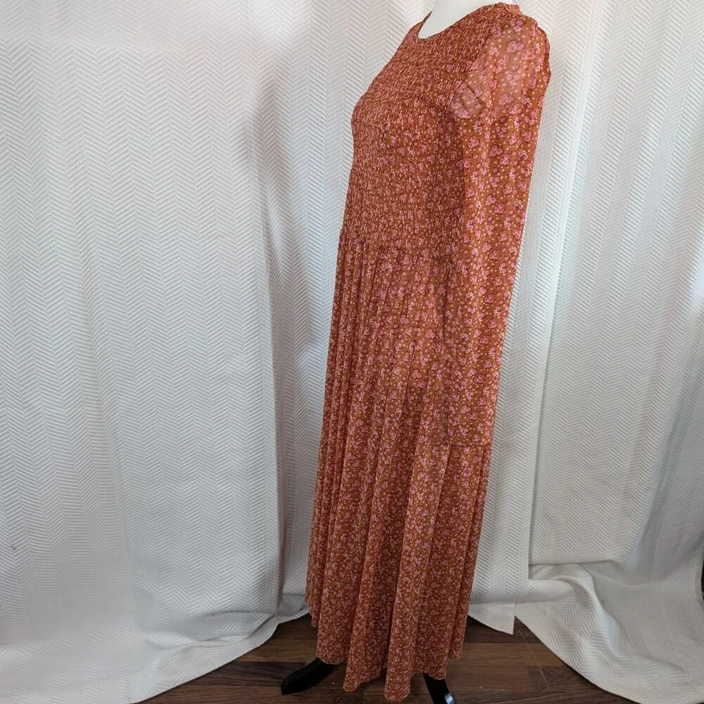 Free People Hello and Goodbye Midi Dress Floral Orange/Brown Est. Medium Boho - Picture 5 of 11